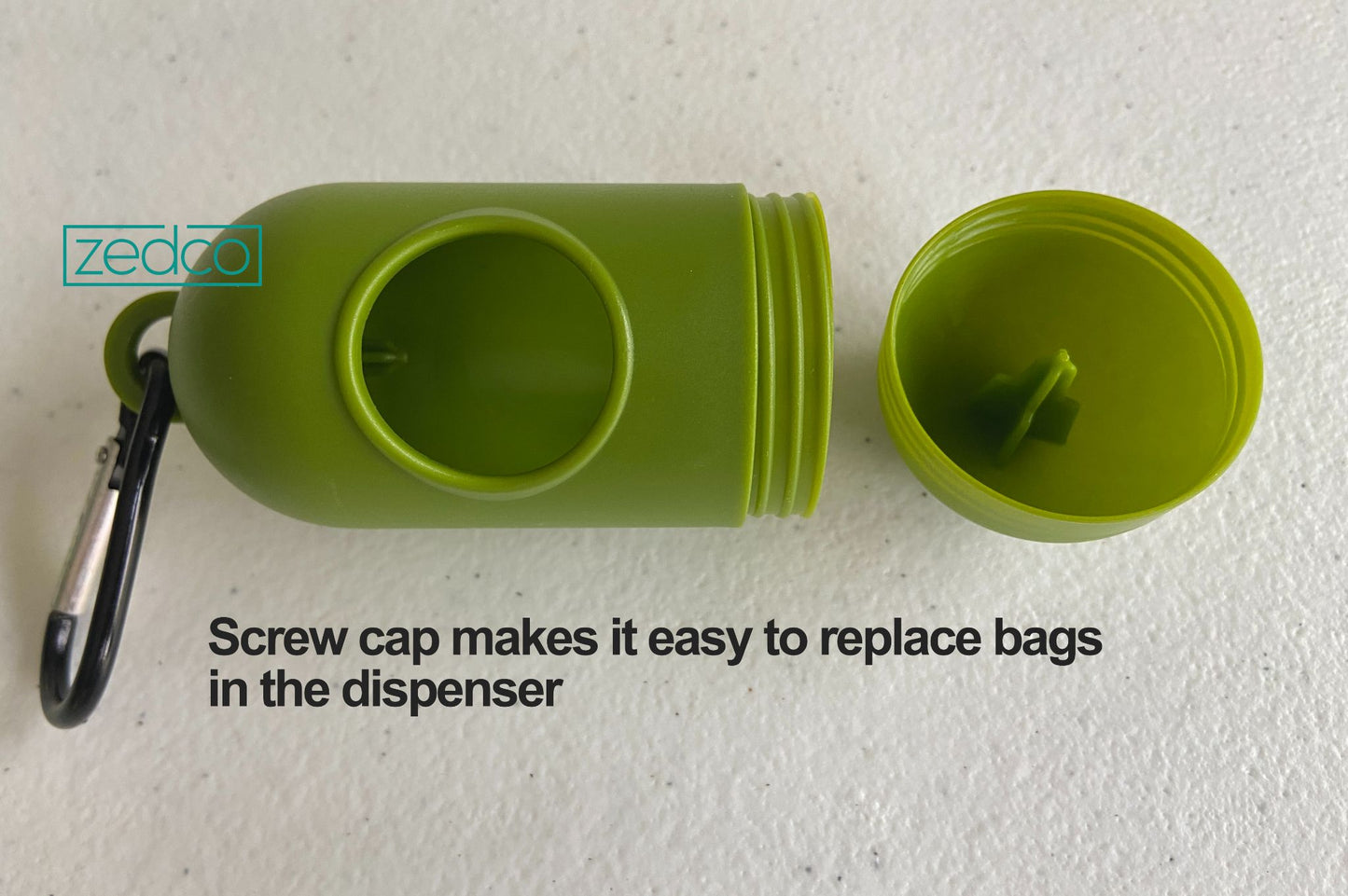 Zedco Dispenser for Pet Poop Bags - Metal Carabiner Included, Screw Cap