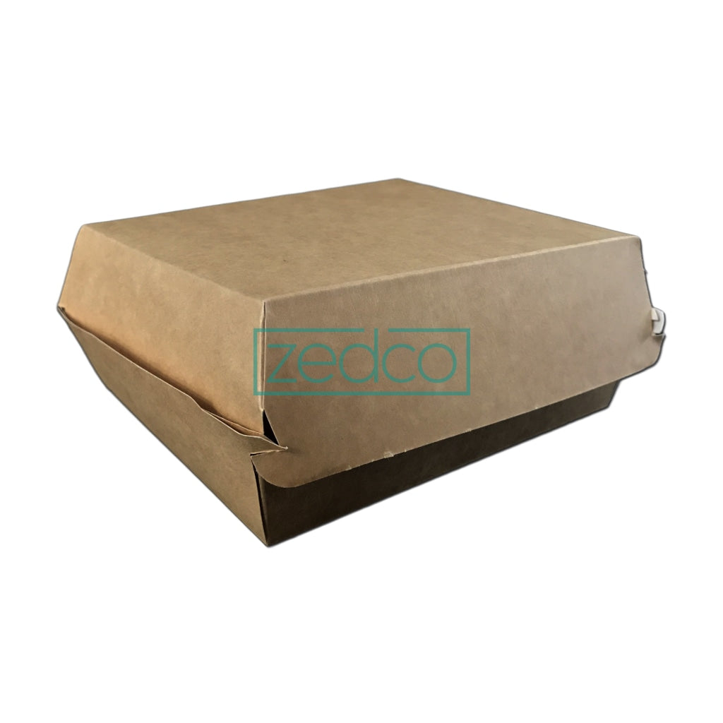 Paper Lunch Box - Large - Brown - Silver (Front 3/4 View)