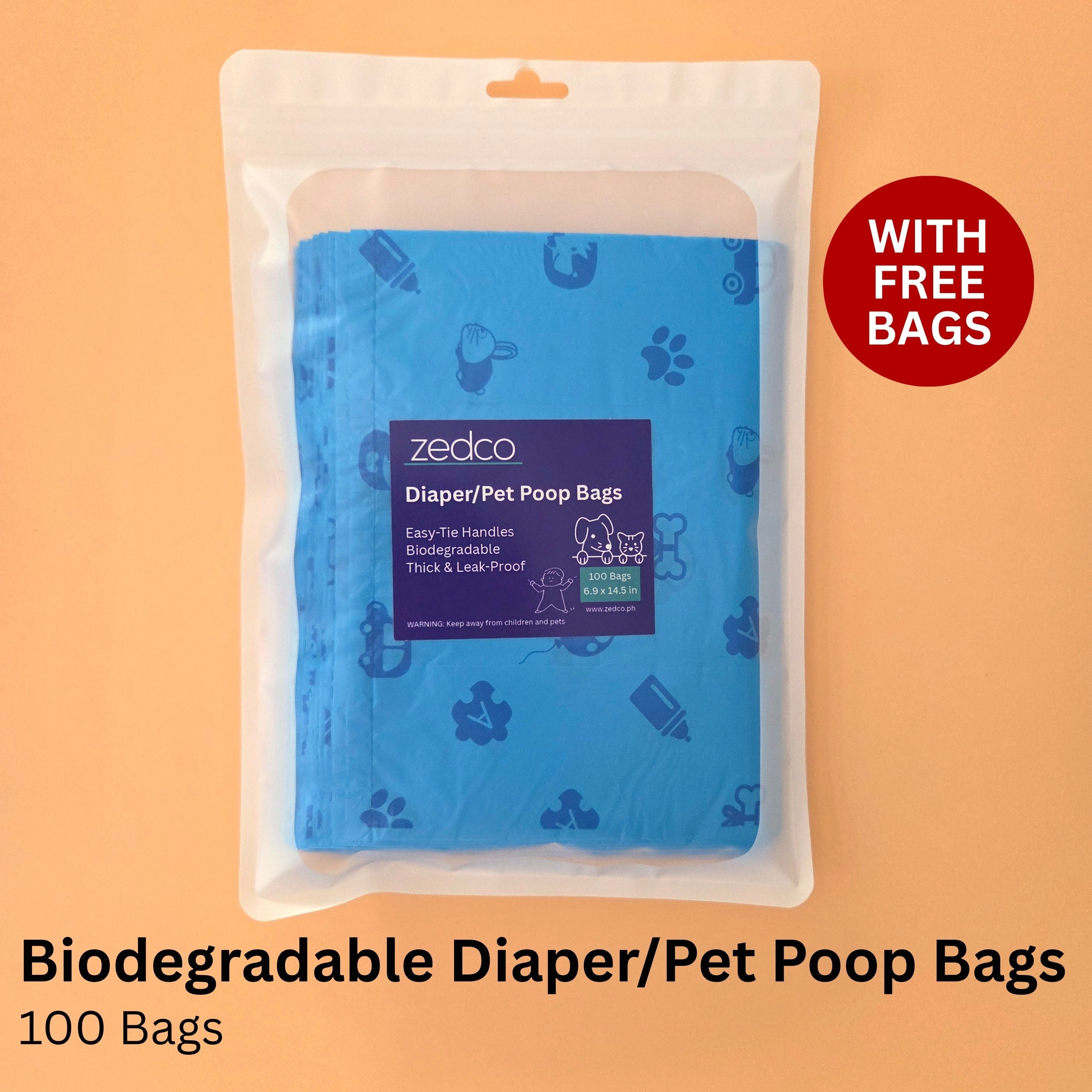Zedco Disposable Diaper Bags - 100 Biodegradable Sando Bags, Thick, Le ...