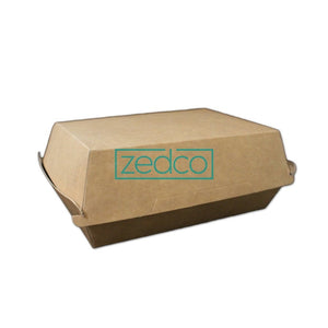 Paper Lunch Box - Medium - Brown - Silver (Front 3/4 View)
