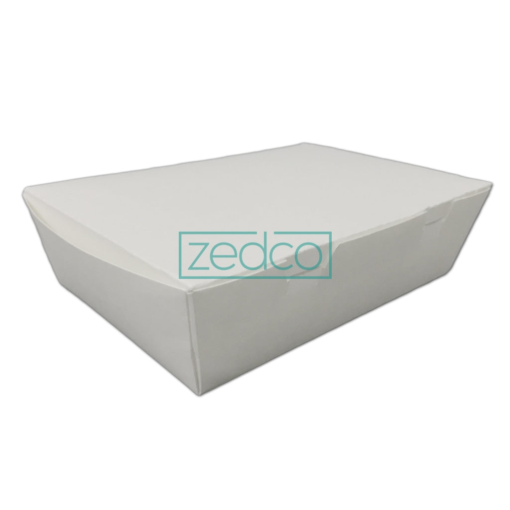 Paper Meal Box - Large - White - White (Front 3/4 View)